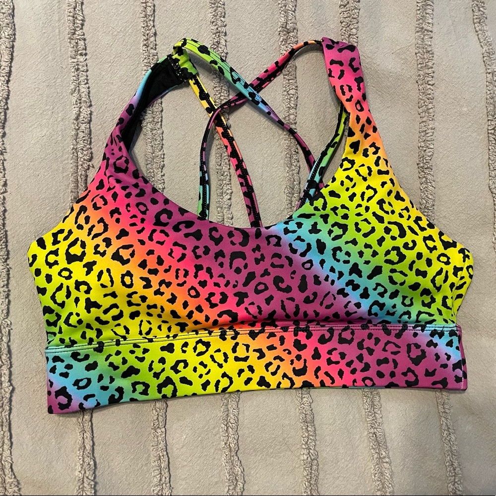 Zyia Rainbow Leopard Light n Tight Strappy Bra